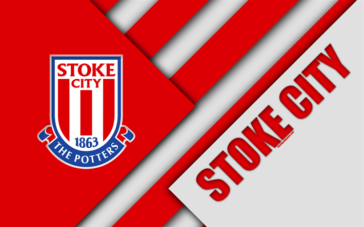 Download wallpapers Stoke City FC, logo, 4k, material design, white red ...