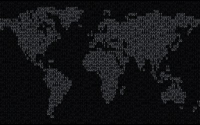World Map, binary code, art, creative, gray backgrounds