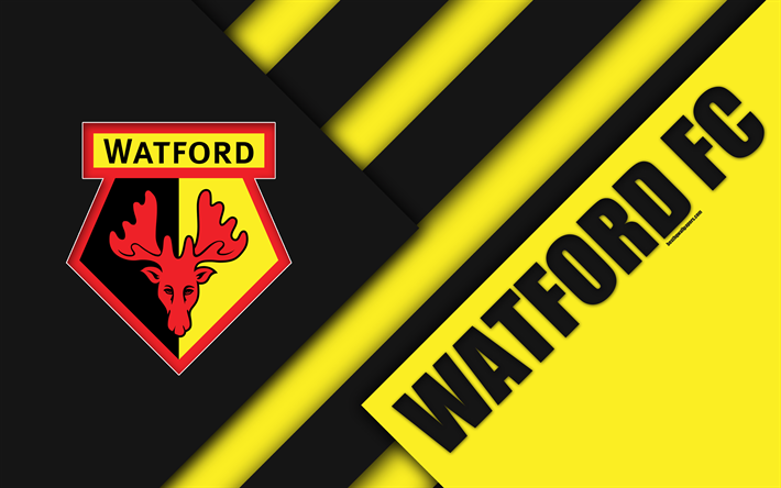 Download wallpapers Watford FC, logo, 4k, material design, yellow black ...