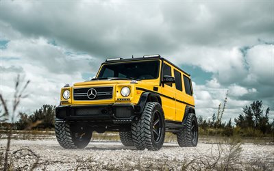 Mercedes G63 AMG, 2017, yellow SUV, tuning, yellow G63, AN35, Mercedes