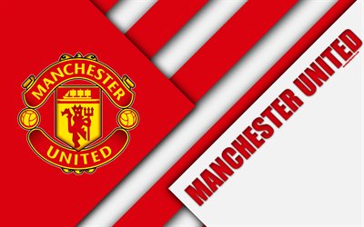 Manchester United FC, logo, 4k, MU, material design, red white abstraction, football, Stratford, UK, England, Premier League, English football club