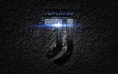Juventus stone logo, fan art, stone background, Juve, Serie A, Juventus logo, italian football club, Juventus new logo, Italy, Juventus FC