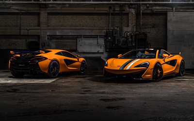 McLaren MSO 570S Spider, Papaya Spark, 2018, orange supercars, garage, exterior, tuning 570S, British sports cars, McLaren