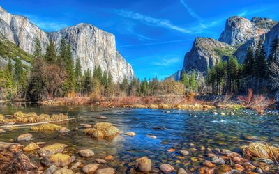 Yosemite, HDR, Parque Nacional, outono, montanhas, O Parque Nacional De Yosemite, Calif&#243;rnia, EUA, Am&#233;rica