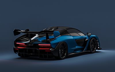 McLaren Senna, 2018, blue supercar, rear view, exterior, tuning, British sports cars, McLaren
