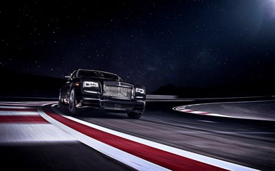 Rolls-Royce Wraith Noir Badge, tuning, 2019 voitures, chemin de c&#226;bles, Wraith dans la nuit, 2019 Rolls-Royce Coup&#233; Wraith, Rolls-Royce