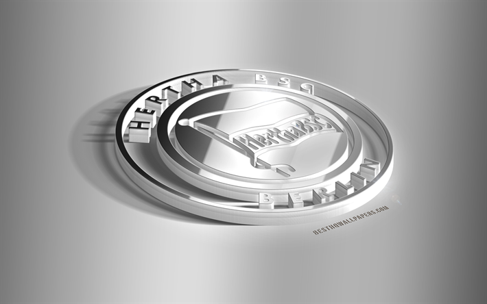 Hertha BSC, 3D-ter&#228;s logo, Saksalainen jalkapalloseura, 3D-tunnus, Berliini, Saksa, Hertha FC metalli-tunnus, Bundesliiga, jalkapallo, luova 3d art