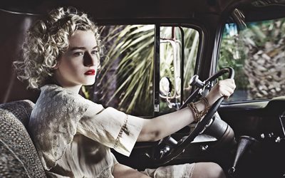Julia Garner, American actress, Hollywood star, photoshoot, woman driving a car, USA