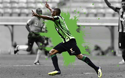 Juninho, 4k, America Mineiro, Brazilian footballer, creative art, Serie A, Brazil, green background, lines art, football, Adilson dos Anjos Oliveira