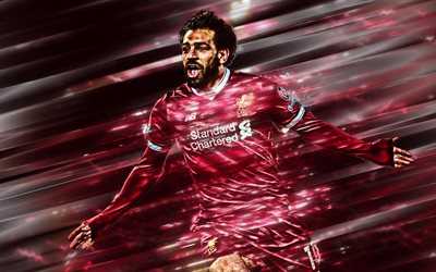 Mohamed Salah, 4k, Egipcio, jugador de f&#250;tbol, el delantero del Liverpool FC, objetivo, de la Premier League, Inglaterra, f&#250;tbol