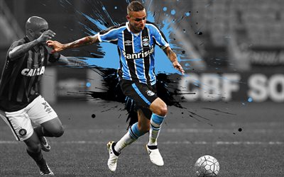 Luan Vieira, 4k, Gremio FC, Brazilian football player, striker, blue paint splashes, art, Serie A, Brazil, football, Luan
