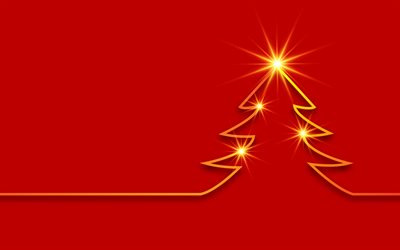 شجرة عيد الميلاد, 4k, الحد الأدنى, خلفية حمراء, عيد ميلاد سعيد, سنة جديدة سعيدة, عيد الميلاد