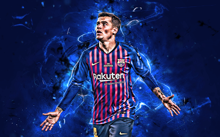 Coutinho, gol kutlama, FC Barcelona, UEFA Şampiyonlar Ligi, FCB, Brezilyalı futbolcular, Philippe Coutinho, Barca, neon ışıkları, futbol, LaLiga