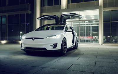 2018, Tesla Model X, Novitec, el&#233;trico de crossover, vista frontal, ajuste do Modelo X, novo Modelo branco X, americana de carros el&#233;tricos, Tesla