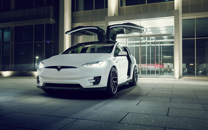 2018, Tesla Model X, Novitec, crossover elettrico, vista frontale, tuning Modello X, bianco nuovo Modello X, americano di auto elettriche, Tesla