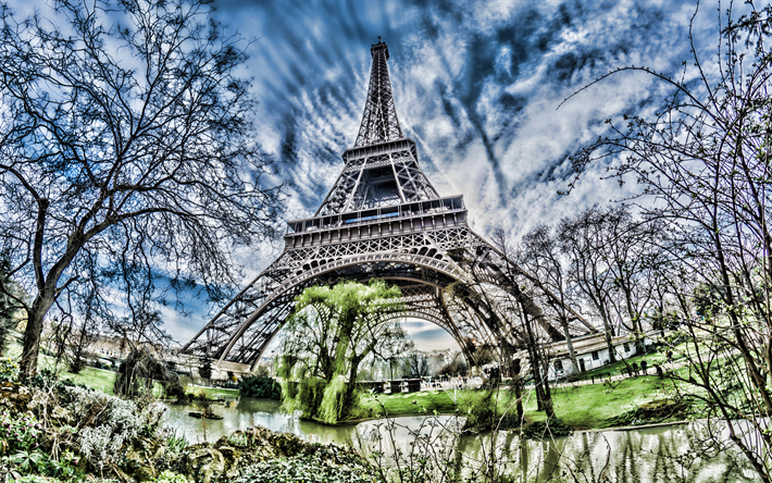 Eyfel Kulesi, HDR, sonbahar, Fransız yerler, Paris, Fransa, Avrupa