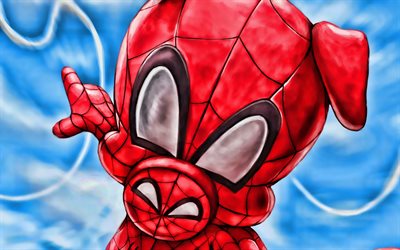 SpiderPig, opere d&#39;arte, Spider-Ham, creativo, supereroi, 3D arte, Spider-Man In Spider-Verse, Spider-Man