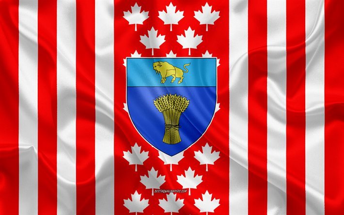 Bras&#227;o de armas da rainha, Bandeira canadense, textura de seda, Regina, Canad&#225;, Selo de Regina, Canadense s&#237;mbolos nacionais, Saskatchewan