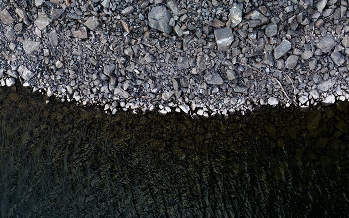 coast, aerial view, sea, waves, pebbles, view from above
