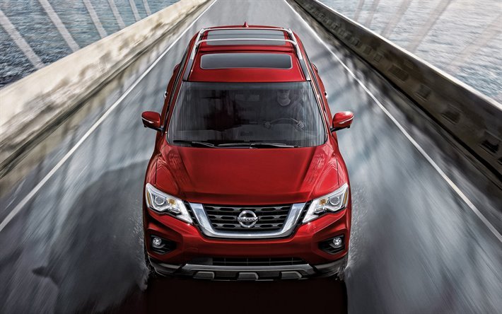 2020, Nissan Pathfinder, front view, exterior, red SUV, new red Pathfinder, japanese cars, Nissan