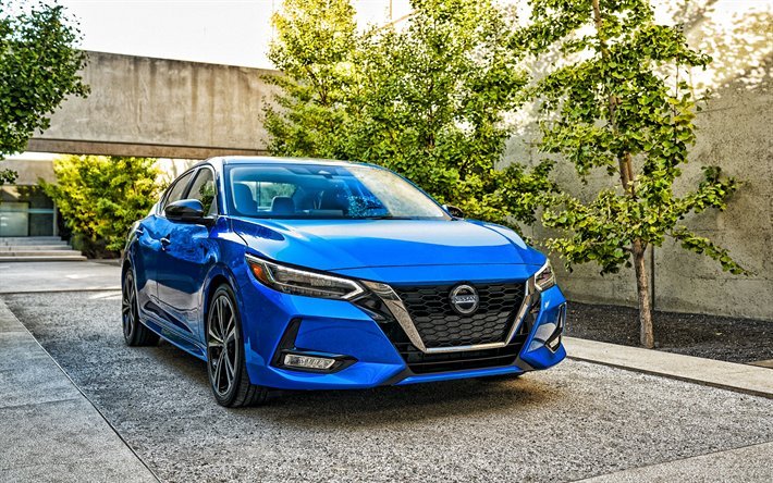 Nissan Sentra, a&#241;o 2020, vista de frente, exterior, azul sed&#225;n, el nuevo Sentra azul, los coches japoneses, Nissan