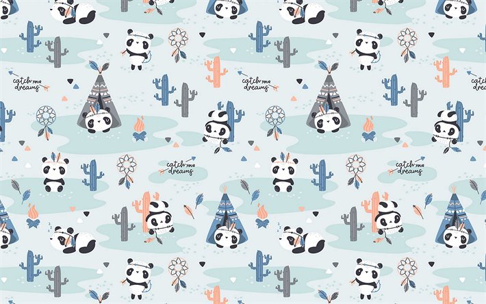 texture with pandas, cartoon panda background, retro texture with animals, pandas, bears background, funny animals background