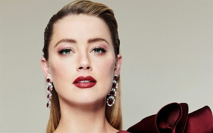 Amber Heard, retrato, a atriz norte-americana, rosto, popular norte-americana atriz, sess&#227;o de fotos, vestido vermelho