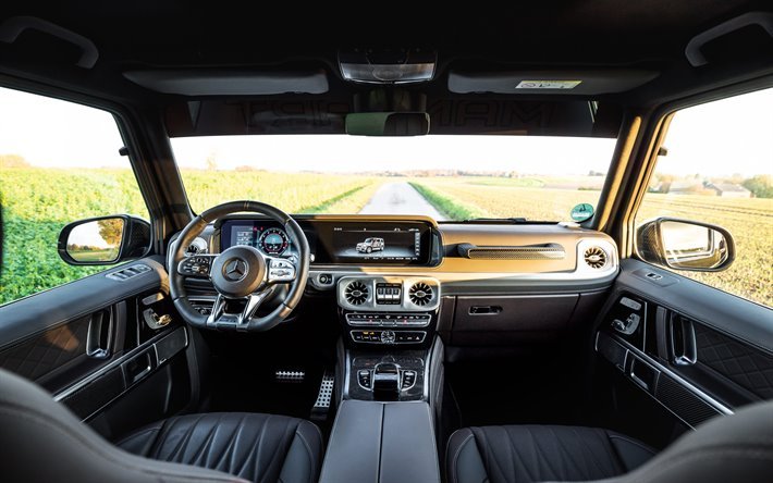 Mercedes-AMG G63, 2020, Gelandewagen, interior, inside view, front panel, tuning G63, G 700 Inferno, G63 interior, German cars, Mercedes