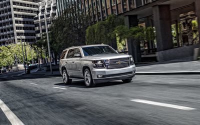 Chevrolet Tahoe, 2020, front view, exterior, new silver Tahoe, luxury SUV, new silver, American cars, Chevrolet