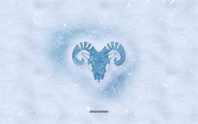 Aries zodiac sign, winter concepts, snow texture, snow background, Aries sign, winter art, Aries