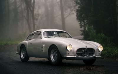 1956, Maserati A6G 2000 Berlinetta Zagato, silver coupe, front view, exterior, retro cars, italian cars, Maserati