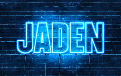 Jaden, 4k, taustakuvia nimet, vaakasuuntainen teksti, Jaden nimi, blue neon valot, kuva Jaden nimi