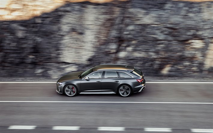 Audi RS6 Avant, 2020, exterior, side view, gray station wagon, new gray RS6 Avant, German cars, Audi