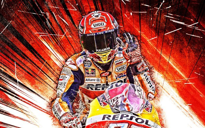 Download wallpapers Marc Marquez, MotoGP, grunge art, 2019 bikes, Honda ...