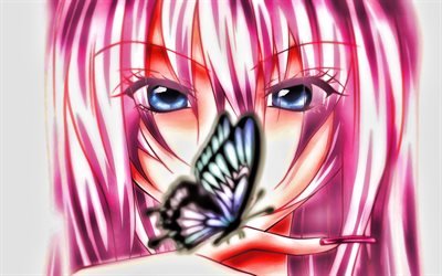Megurine Luka, butterfly, Vocaloid Characters, artwork, manga, Vocaloid, Luka Megurine