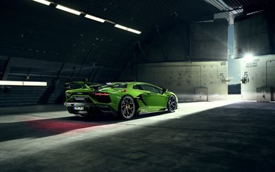 Novitec Lamborghini Aventador SVJ, 2019, rear view, exterior, green supercar, tuning Aventador, green Aventador, Italian sports cars, Lamborghini
