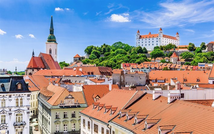 Bratislava Kalesi, yaz, turizm, tarihi, şehir, Bratislava, Slovakya, vintage kale