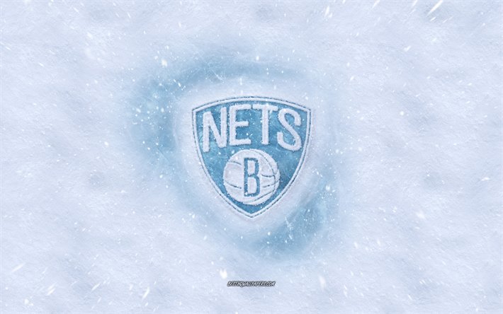Brooklyn Nets logotipo, Americano de basquete clube, inverno conceitos, NBA, Brooklyn Nets gelo logotipo, neve textura, Brooklyn, Nova York, EUA, neve de fundo, Brooklyn Nets, basquete