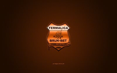 Bruk-Bet Termalica Nieciecza, Polish football club, Ekstraklasa, orange logo, orange carbon fiber background, football, Netsecha, Poland, Bruk-Bet Termalica Nieciecza logo