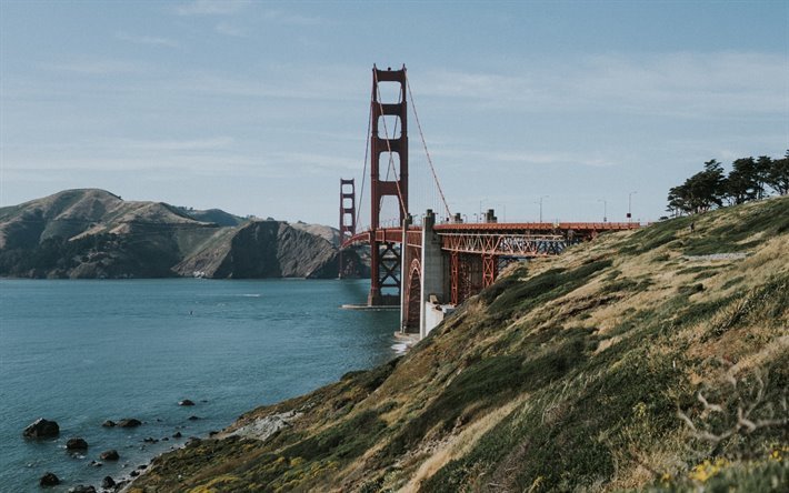 Il Golden Gate Bridge, il ponte rosso, punto di riferimento, estivo, San Francisco, California, USA