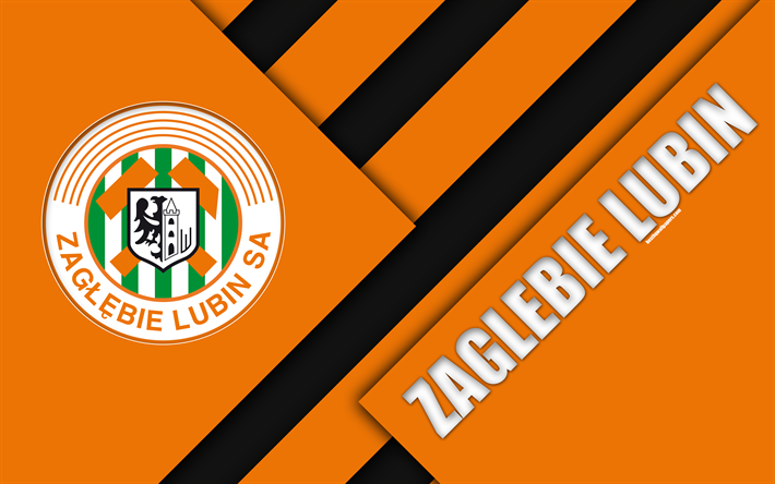 Zaglebie Lubin FC, 4k, logo, materiaali suunnittelu, Puolan football club, oranssi musta abstraktio, Lubin, Puola, Ekstraklasa, jalkapallo