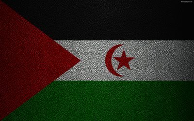 旗西サハラ, 4k, 革の質感, アフリカ, 旗のアフリカ諸国, 西サハラ