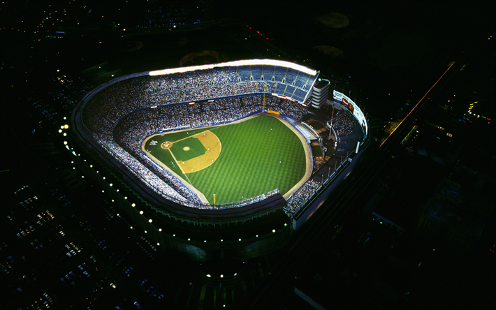 Yankee Stadium, 4k, notte, vista dall&#39;alto, New York Yankees, MLB, USA, America