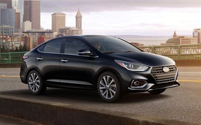 Hyundai Accent, 2018, sedan compacto, preto Sotaque 2018, carros novos, Carros coreanos, limousine preto, Hyundai