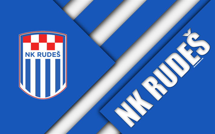 NK Rudes, 4k, branco azul abstra&#231;&#227;o, logo, design de material, Croata de futebol do clube, Zagreb, Cro&#225;cia, O primeiro &quot;a VOZ&quot;, futebol, Croata Primeira Liga De Futebol