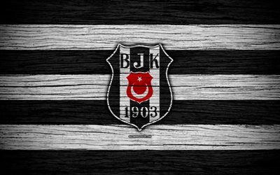 Besiktas, 4k, A turquia, textura de madeira, Super Lig, futebol, clube de futebol, Besiktas FC, arte, O Besiktas JK