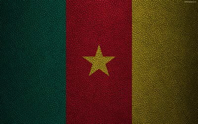 flagge von kamerun, 4k, leder textur, afrika, kamerun, fahne, fahnen der afrikanischen l&#228;nder