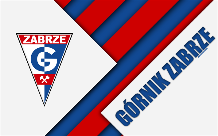 Gornik Zabrze FC, 4k, il logo, il design dei materiali, polacco football club, bianco, blu di astrazione, Zabrze, Polonia Ekstraklasa, calcio