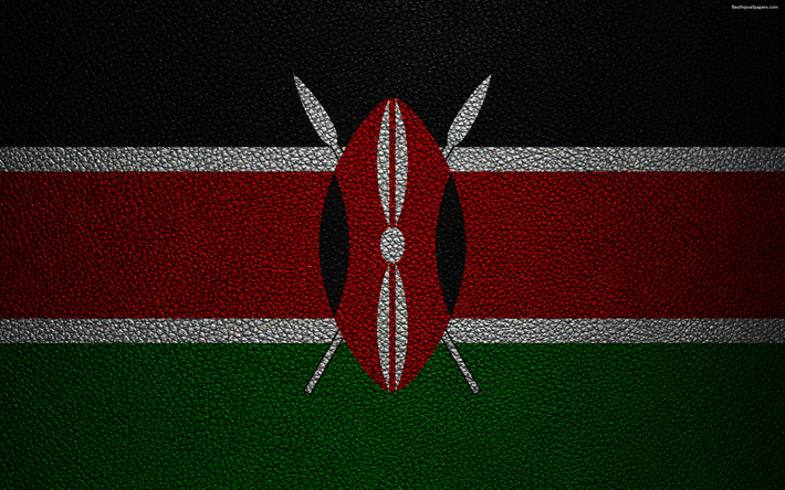 Kenian lippu, 4K, nahka rakenne, Afrikka, Afrikan liput, Kenia