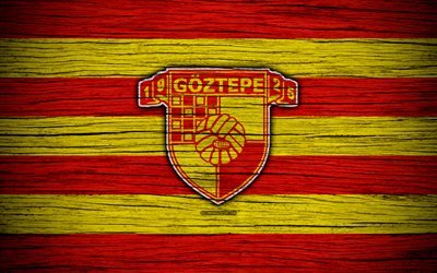 Goztepe, 4k, A turquia, textura de madeira, Super Lig, futebol, clube de futebol, FC Goztepe, arte, Goztepe FC